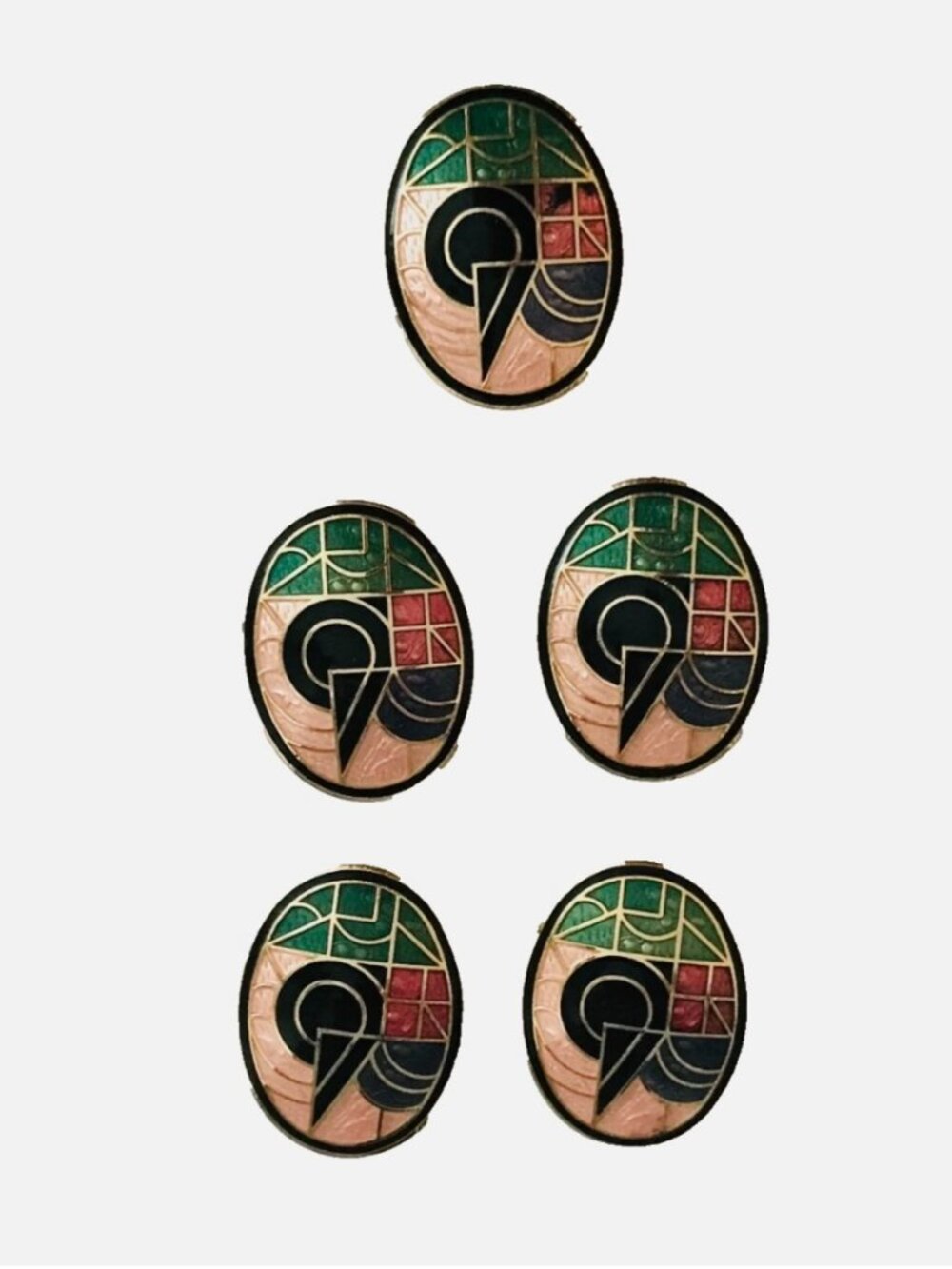 Cloisonne Enamel Nony NY Button Covers Set of 5 Art Deco